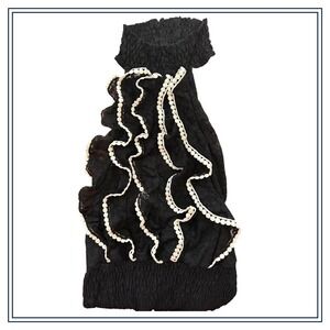 Black Lace Ruffle Strapless Top Smocked‎ Party Blouse Elegant Sz. M